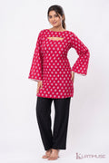 Gulnaar Pink Print Cut-Out Short Kurti with Inner