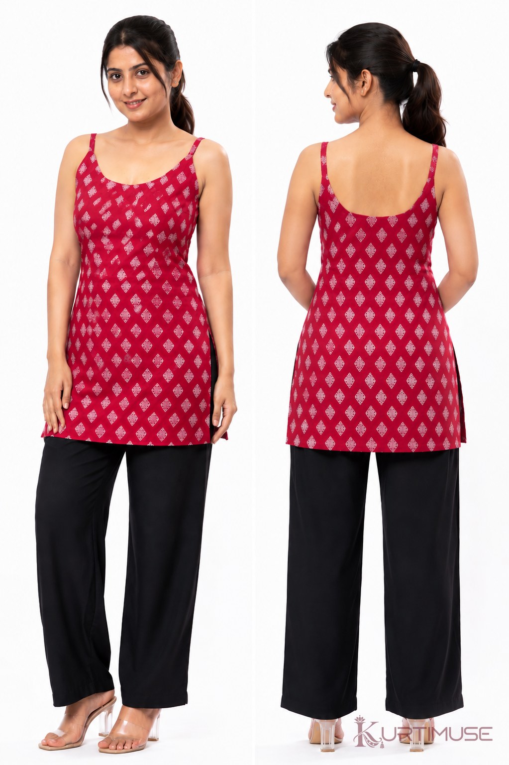 Gulnaar Pink Print Cut-Out Short Kurti with Inner
