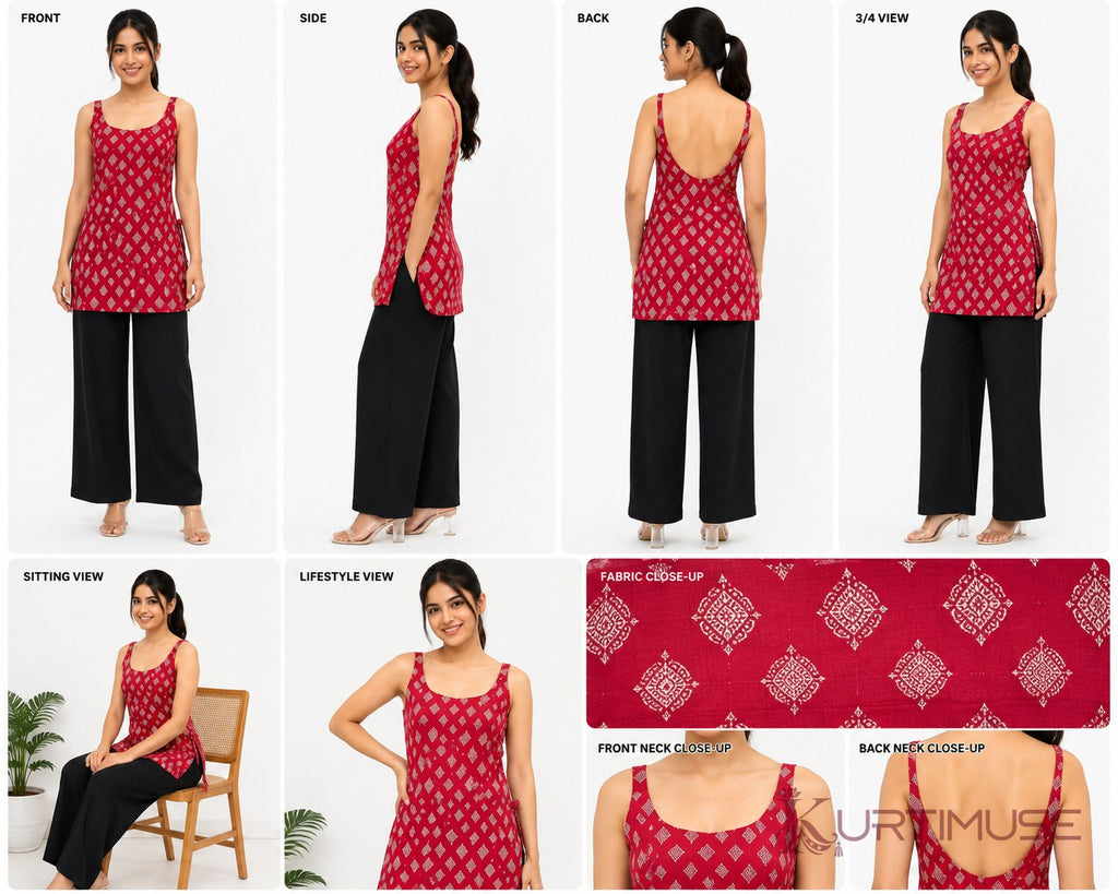 Gulnaar Pink Print Cut-Out Short Kurti with Inner