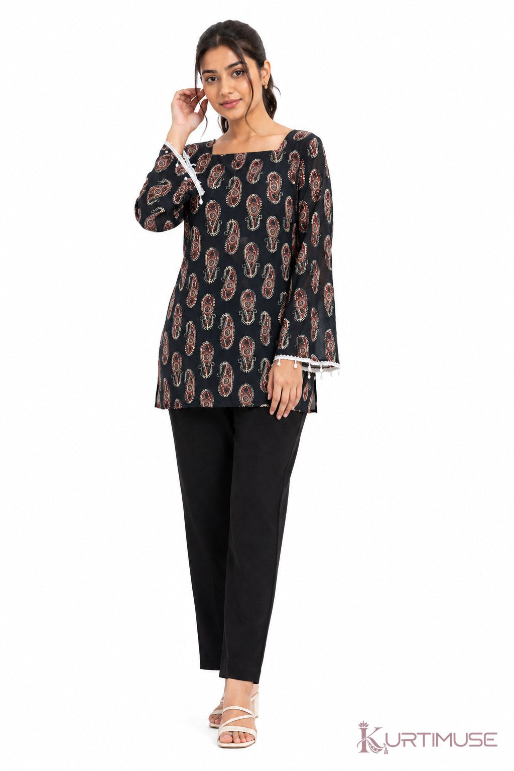Kaajal Black Paisley Print Short Kurti