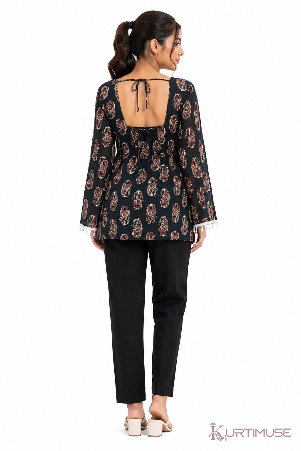 Kaajal Black Paisley Print Short Kurti