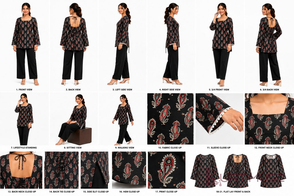 Kaajal Black Paisley Print Short Kurti