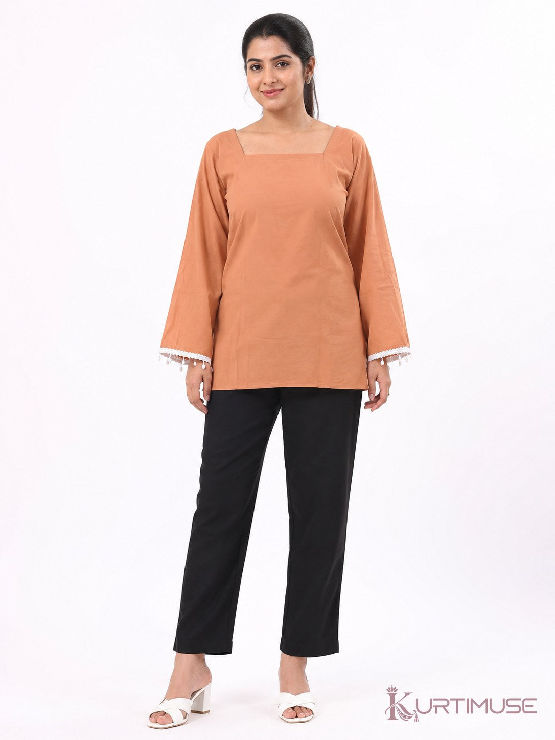 Kesariya Rust Lace-Up Back Short Kurti