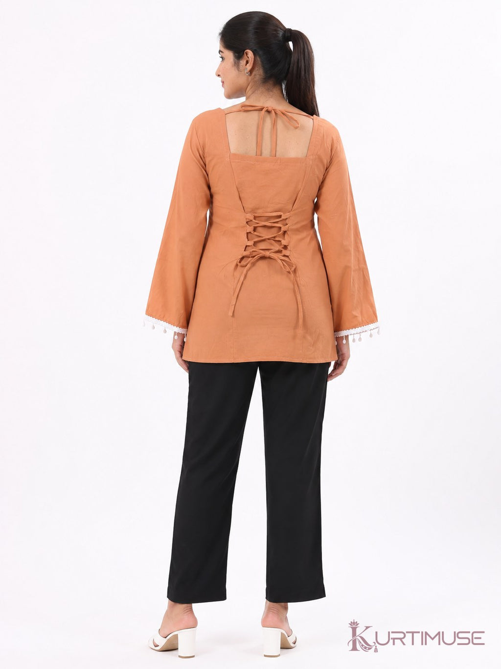 Kesariya Rust Lace-Up Back Short Kurti