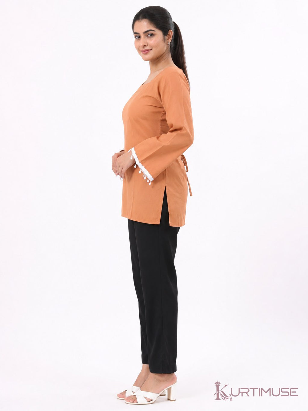 Kesariya Rust Lace-Up Back Short Kurti