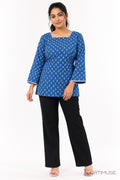 Neel-Bahar Blue Block Print Bell Sleeve Short Kurti