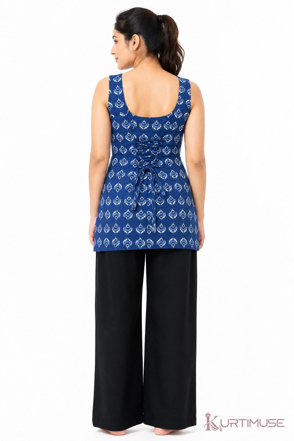 Neelam Indigo Print Asymmetric Hem Short Kurti