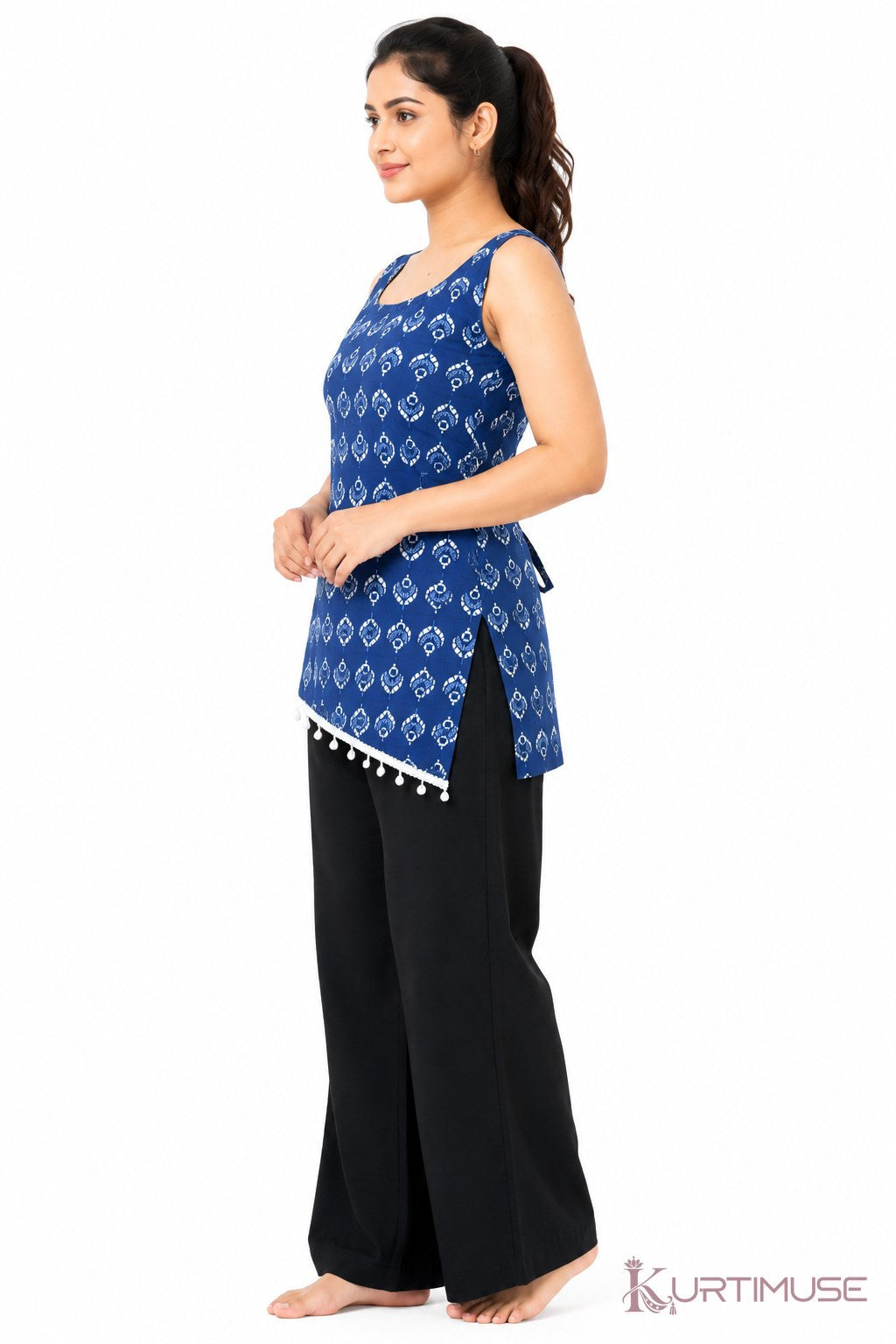 Neelam Indigo Print Asymmetric Hem Short Kurti