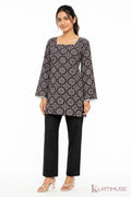 Raat-Rani Black Ajrakh Print Square Neck Short Kurti