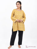 Sarson Mustard Print Bell Sleeve Short Kurti