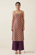 Raas-Rang Bandhani Print Strappy Kurti with Purple Palazzo Set